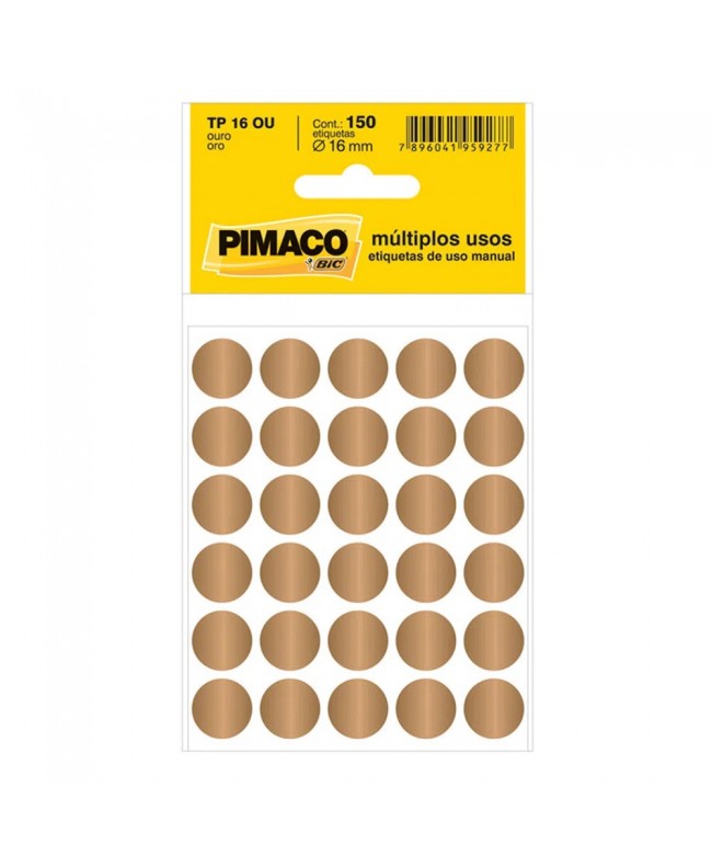 Etiqueta circulo ouro 150 etiquetas 16mm - Pimaco